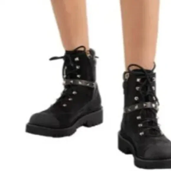 VALENTINO GARAVANI Rockstud Suede Combat Boots size 39/US 9 NWOT - Picture 6 of 14